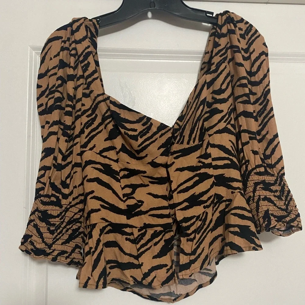 Reformation Dallas Blouse in Tiger Stripe